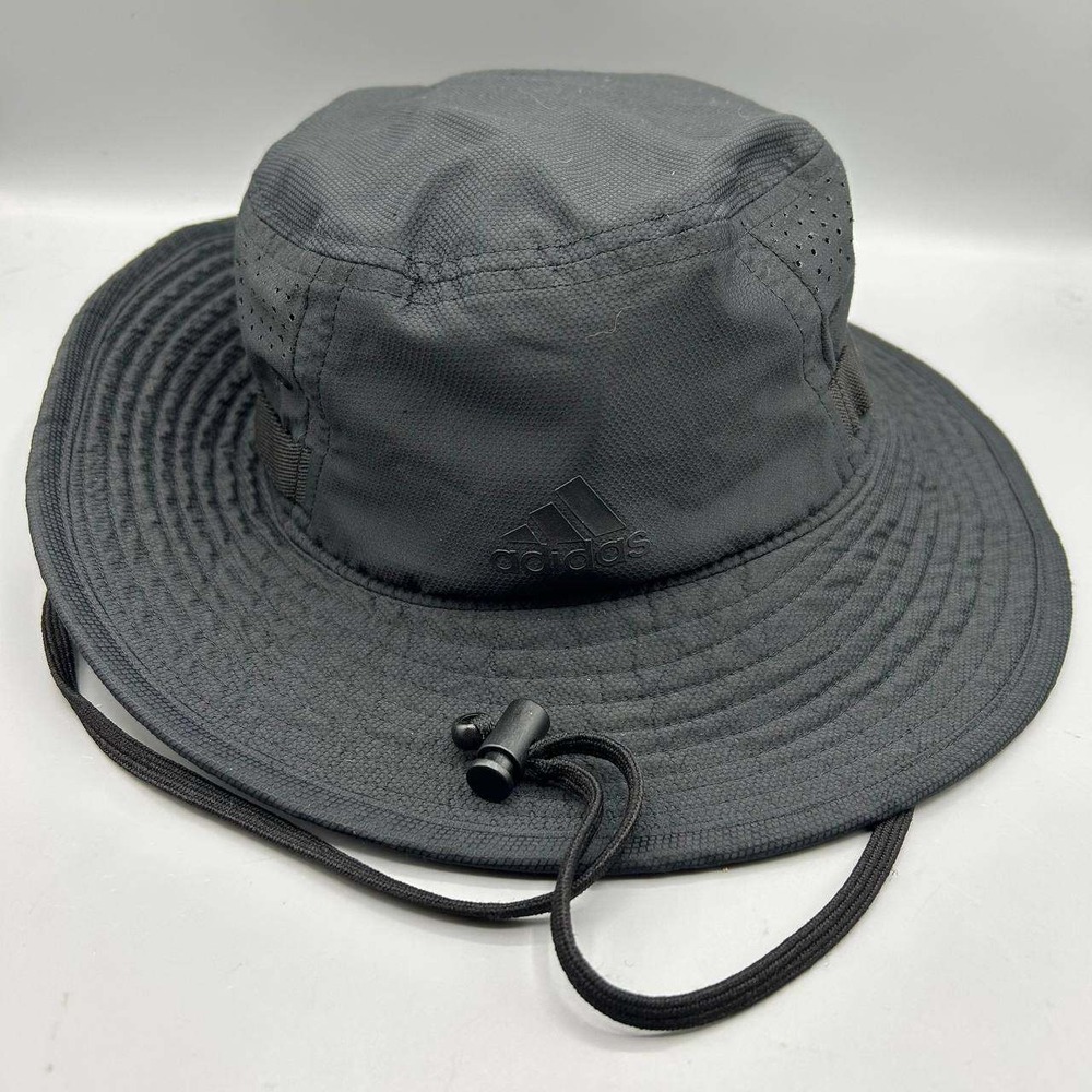 Adidas Aeroready Hat Men Black Embroidered Bucket Cap Drawstring Strap